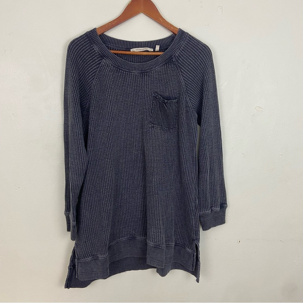 Soft Surroundings Charcoal Waffle Knit Long Sleeve Top L